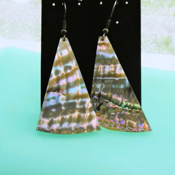 Vintage Abalone Shell Flare Earrings - Picture 4 of 12